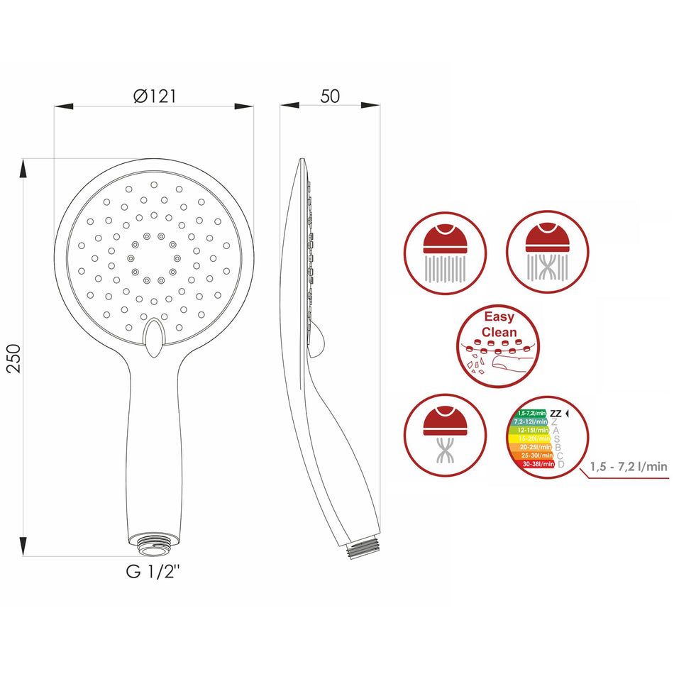 Słuchawka Prysznicowa URSA 3-funkcyjna Czarna