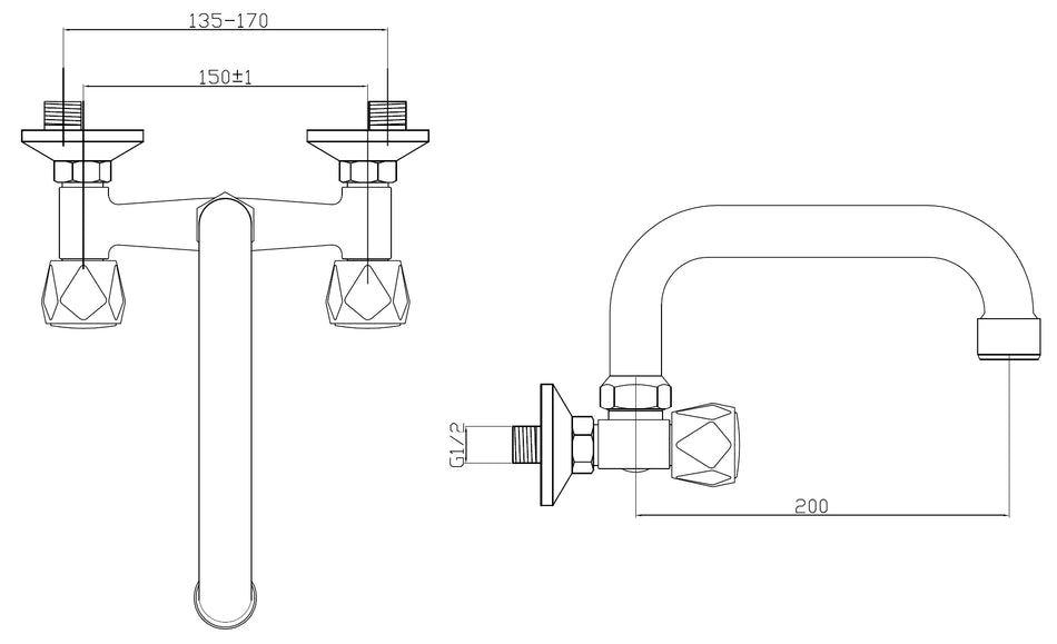 20cm Spout Washbasin Sink Mixer Tap Round Headed Wall Mounted Chrome
