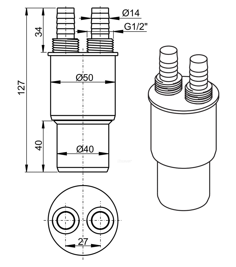 40/50mm x 1/2 Inch Waste Hose Connector White Plastic Reduction Connection Reducer