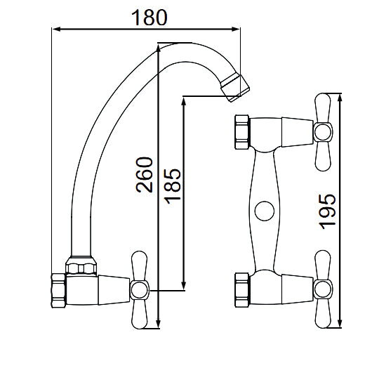 Traditional Retro Wall Mounted 'F' Spout Cross Head Kitchen Bathroom Faucet Tap