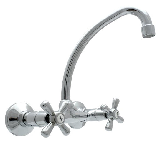 Traditional Retro Wall Mounted 'F' Spout Cross Head Kitchen Bathroom Faucet Tap