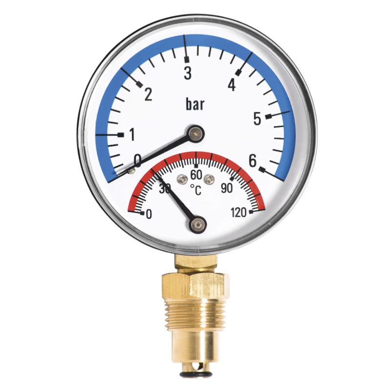 2.5 Bar 120C Thermo Pressure Gauge 1/2 Inch Side Entry 80mm Thermomanometer