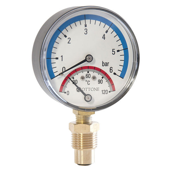 1.6 Bar 120C Thermo Pressure Gauge 1/2 Inch Side Entry 80mm Thermomanometer
