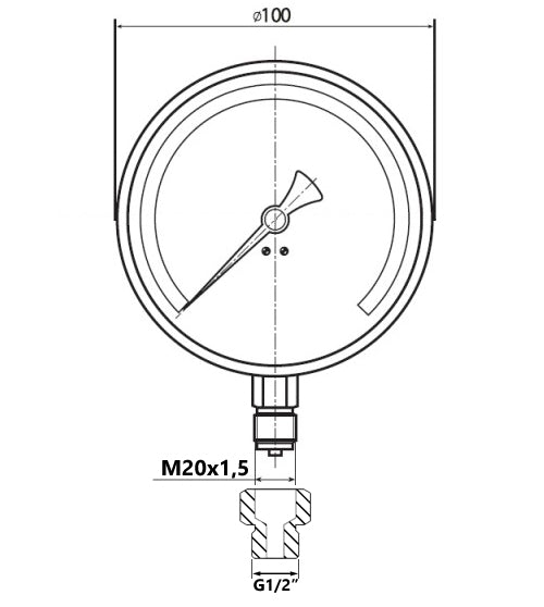 4 Bar Manometer Pressure Gauge Side Entry M20x1,5 + 1/2" BSP Reduction 100mm