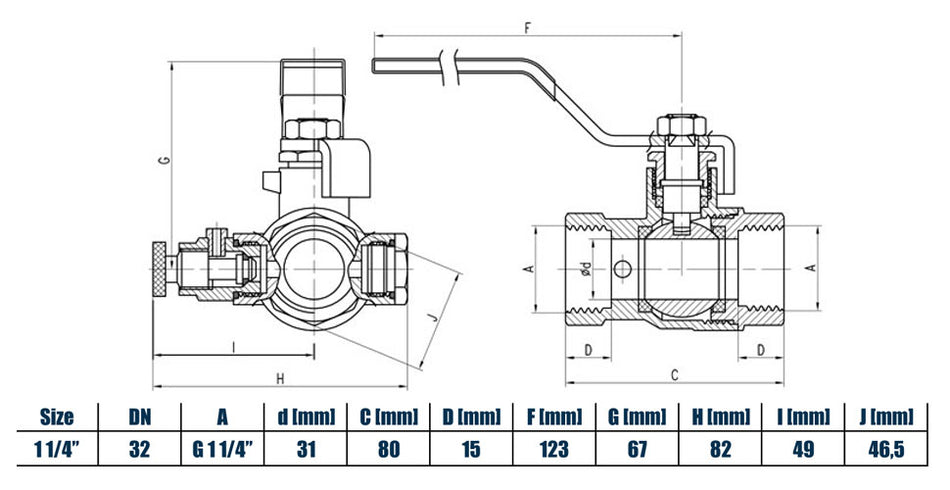 5/4 Inch Inline Water Ball Valve Female Thread With Drain Valve