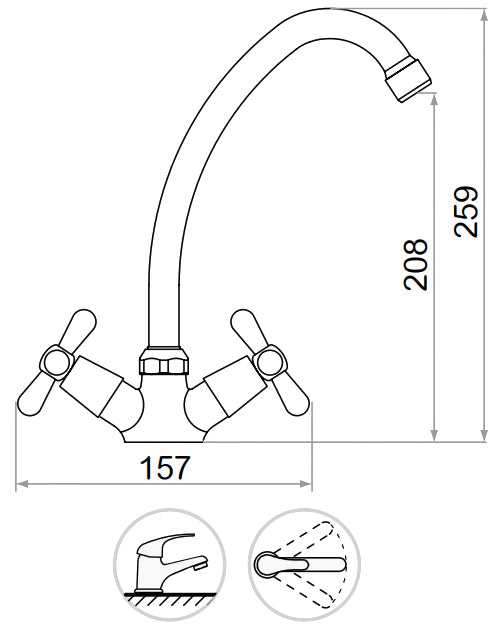 Traditional Retro 'F' Spout Cross Head Kitchen Bathroom Standing Faucet Tap
