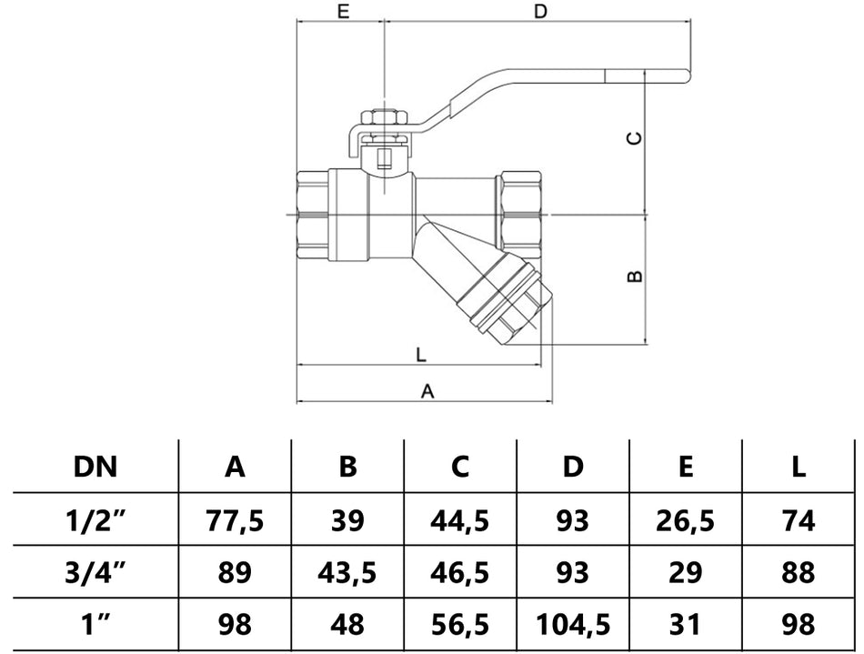 1 Inch Water Flow Rate Ball Valve with Strainer Female