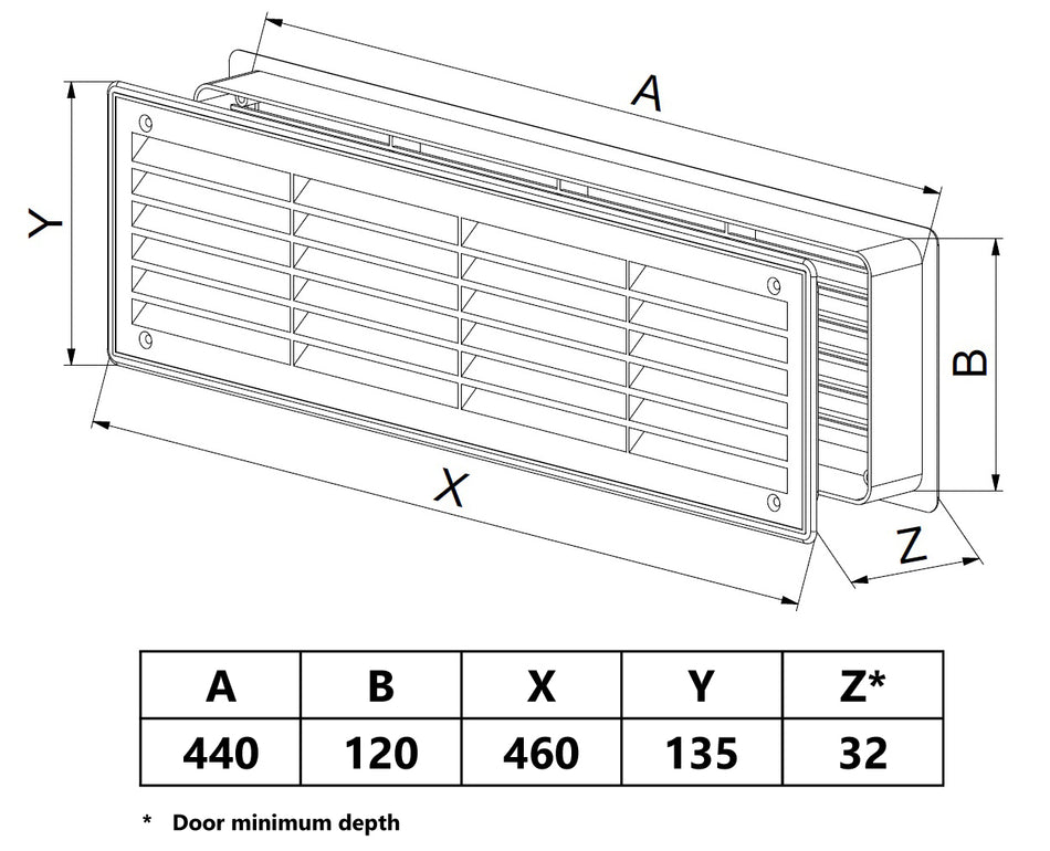 120x440mm Appletree Internal Door Plastic Ventilation Grille Air Vent Collar
