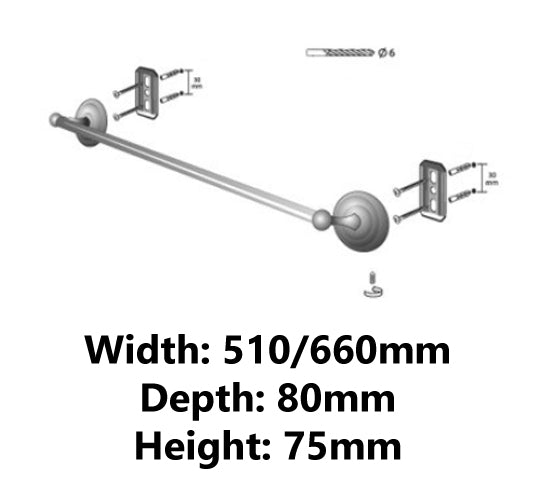 460mm Retro Bathroom Bath Rack Single Towel Bar Hanger Antique Brass Wall Mounted