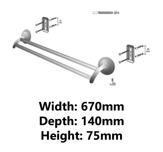 Bath Rack Double Towel Bar Hanger Retro Bathroom Antique Brass Wall Mounted