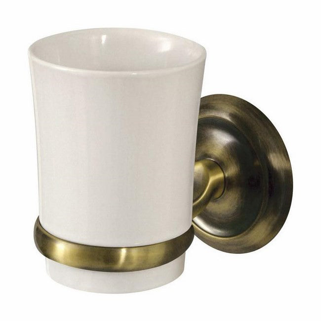 Ecru Ceramics Toothmug Toothbrush Cup Grip Retro Bathroom Antique Brass Wall Mounted