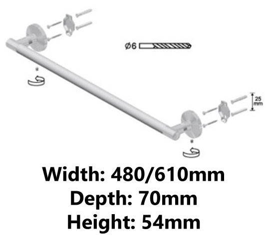 610mm Solid Wood and Zamak Wall Mounted Bath Rack Single Towel Bar Hanger