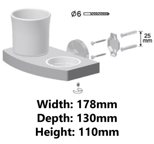 Ceramics Double Toothmug Toothbrush Cup Grip Solid Wood and Zamak Wall Mounted