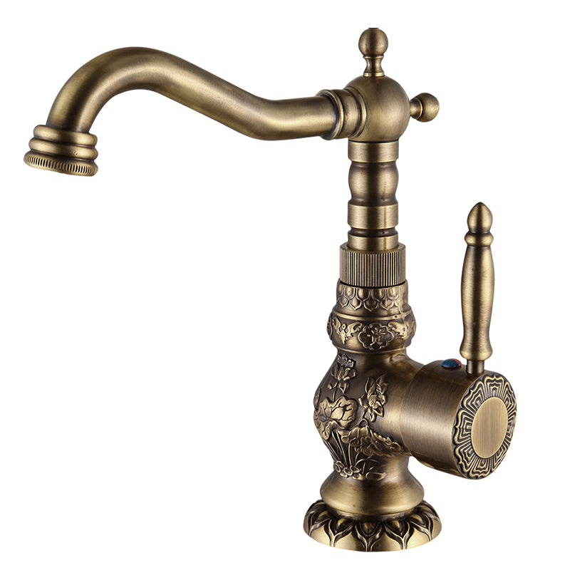 Kitchen Bathroom Faucet Mixer Tap Deck Mounted Single Handle Antique Brass