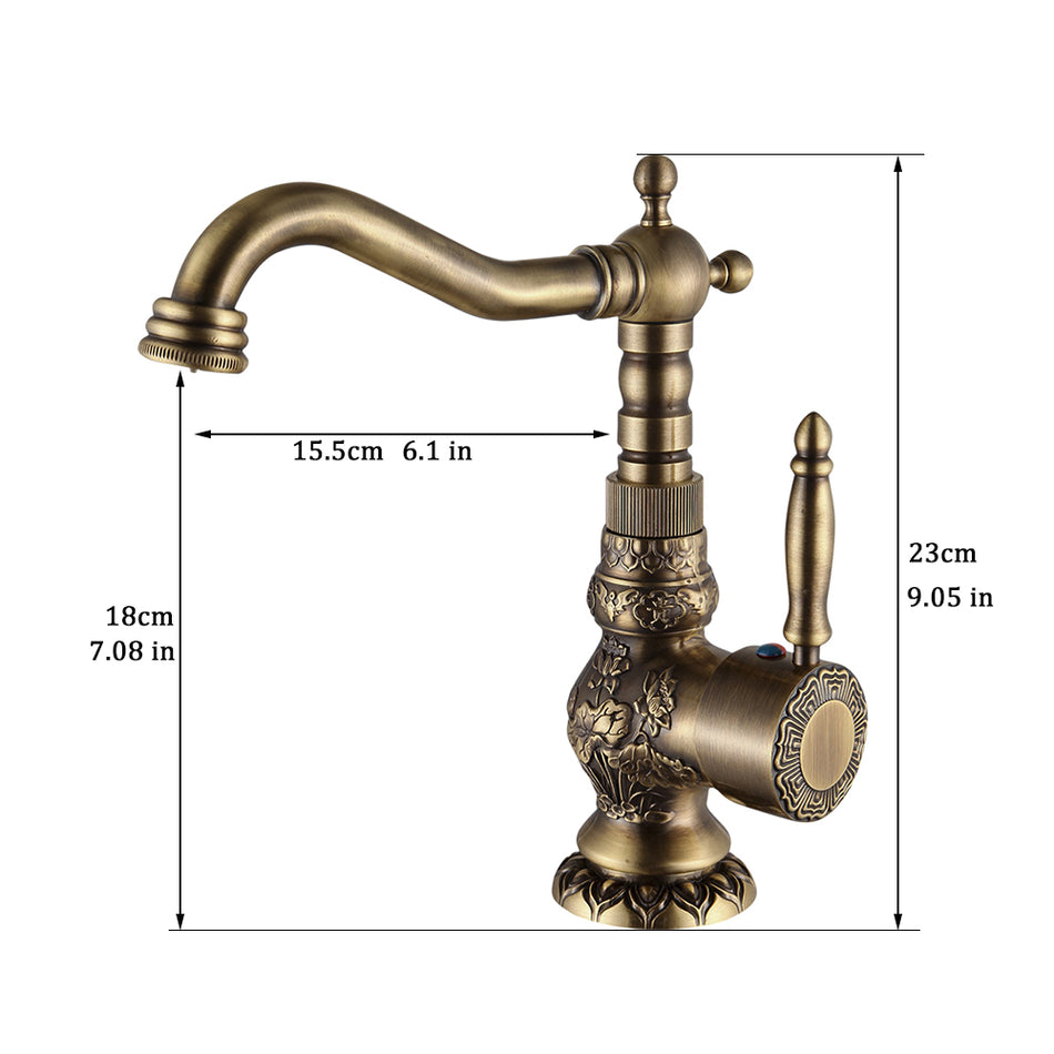 Kitchen Bathroom Faucet Mixer Tap Deck Mounted Single Handle Antique Brass