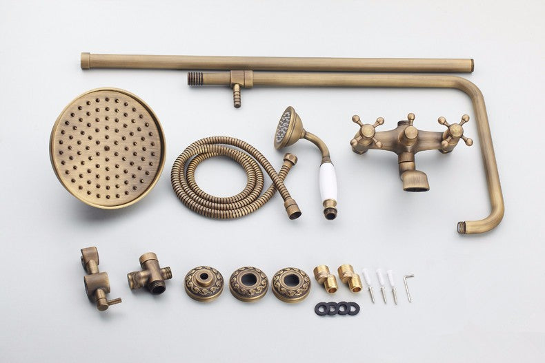 Retro Brushed Bath Shower Mixer Tap Panel Wall Mounted Rainfall Antique Brass