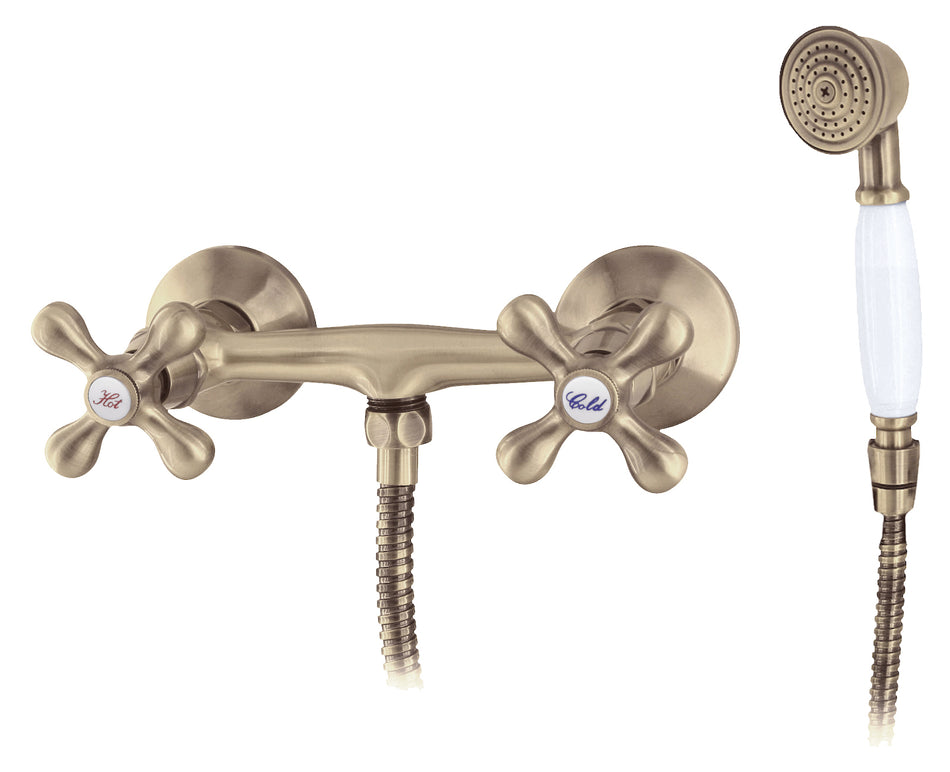 Elegant Wall Mounted Shower Antique Brass Tap with Ancient Retro Heads