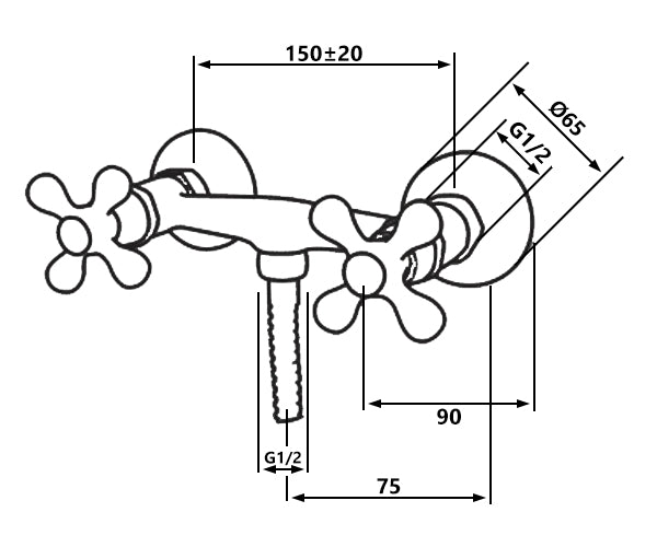 Elegant Wall Mounted Shower Antique Brass Tap with Ancient Retro Heads