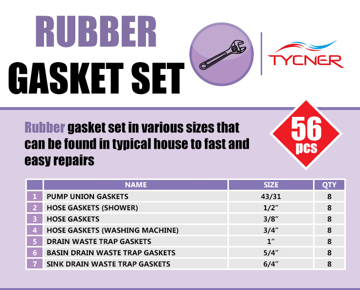 56x Kitchen Bathroom Universal Gaskets Rubber Washer Set Various Sizes Types