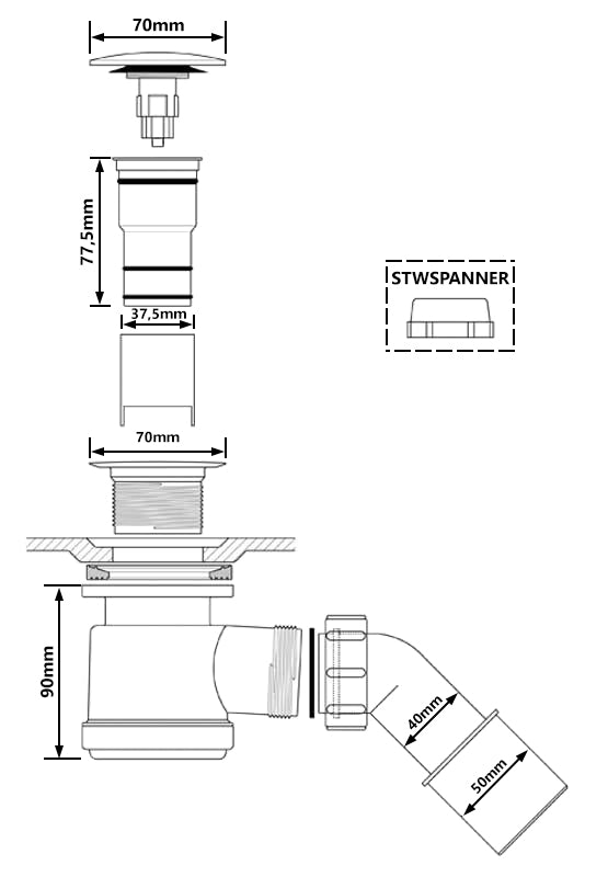 Shower Tray Click-Clack Drain Waste Trap 50mm Antique Brass Cap Easy Cleaning