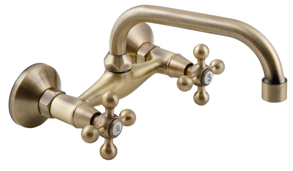 Elegant 'C' Type Antique Brass Bathroom Tap Kitchen Faucet Ancient Retro Heads