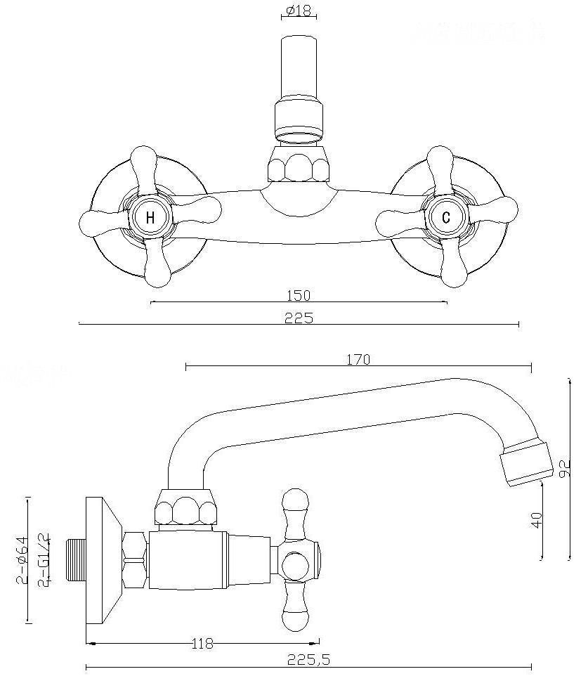 Elegant 'C' Type Antique Brass Bathroom Tap Kitchen Faucet Ancient Retro Heads