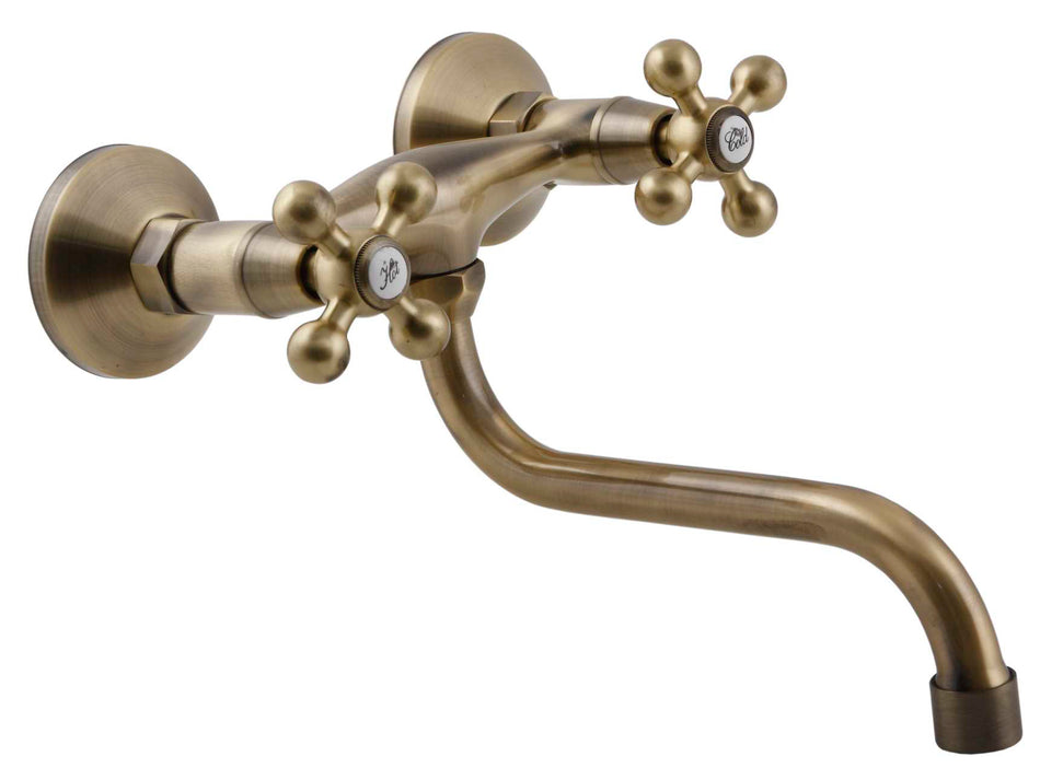 Elegant 'S' Type Antique Brass Bathroom Tap Kitchen Faucet Ancient Retro Heads