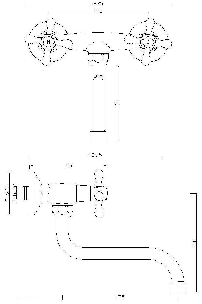 Elegant 'S' Type Antique Brass Bathroom Tap Kitchen Faucet Ancient Retro Heads