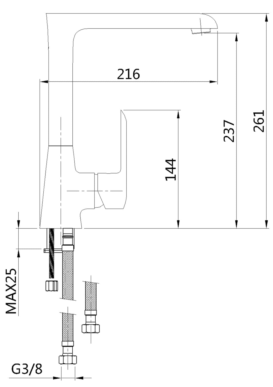 Kitchen Sink Standing Faucet Mixer Single Lever Tap Black Powder Coated Brass