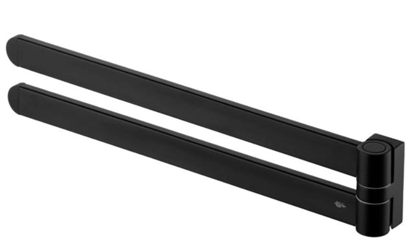 Bath Rack Movable Double Towel Bar Hanger Bathroom Black Powder Coated Zamak