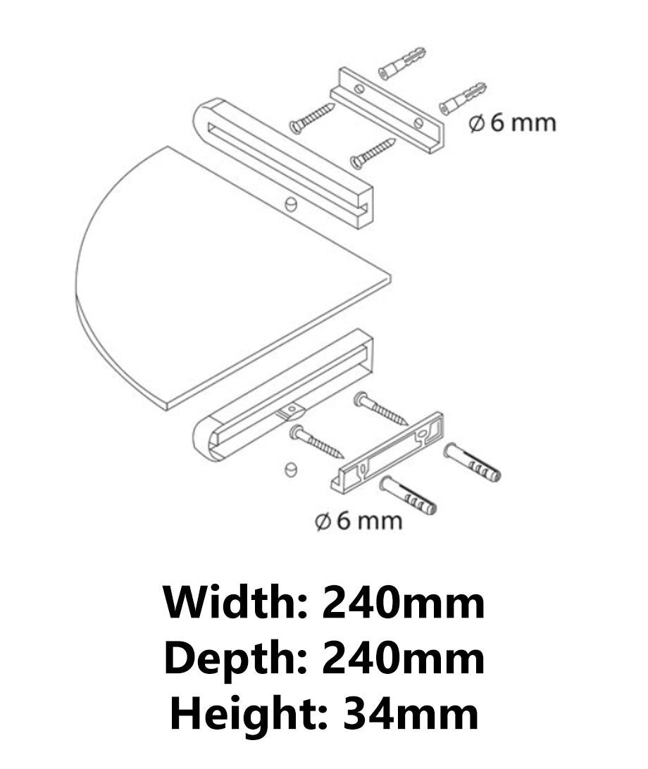 Corner Ledge Tempered Glass Shelf Bathroom Black Powder Coated Zamak