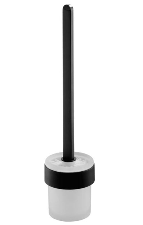 Tempered Glass Cup + Toilet Cleaning Brush Bathroom Black Powder Coated Zamak