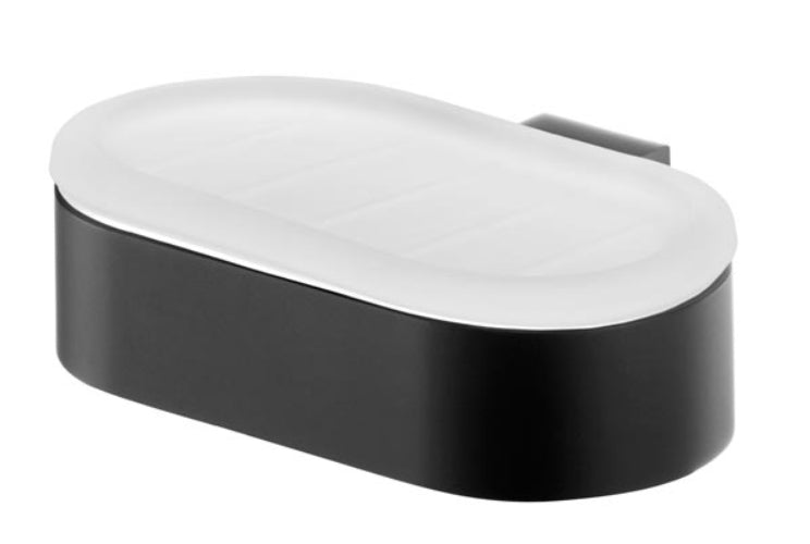 Tempered Glass Soap Dish Plate Wall Mounted Bathroom Black Powder Coated Zamak