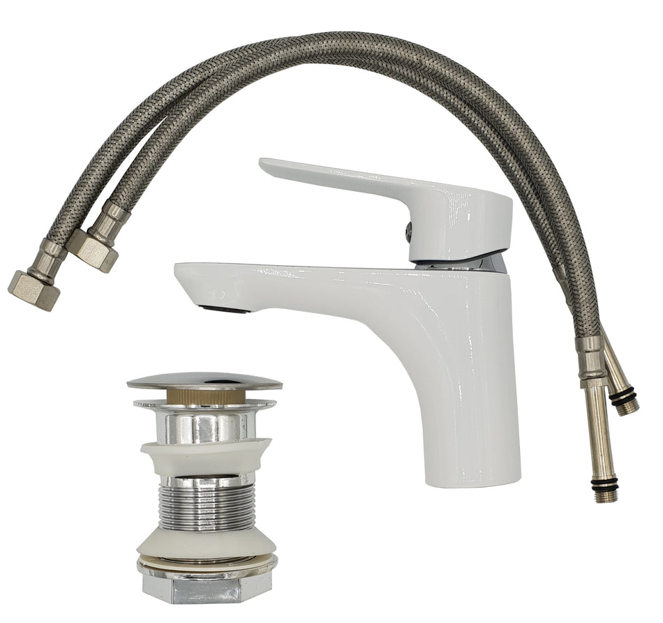 White/Chrome Bathroom Sink Elegant Standing Mixer Tap Single Lever Tap