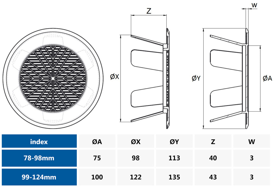 White Plastic 78-98mm Air Vent Custom Diameter Ventilation Ending Cap Grille