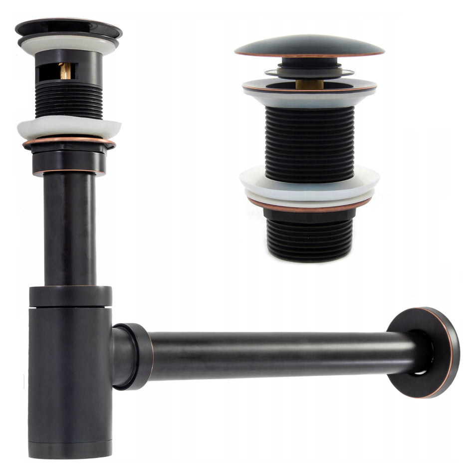 Unslotted Click-Clack Old Retro Black Sink Drain + Waste Bottle Basin Trap Set