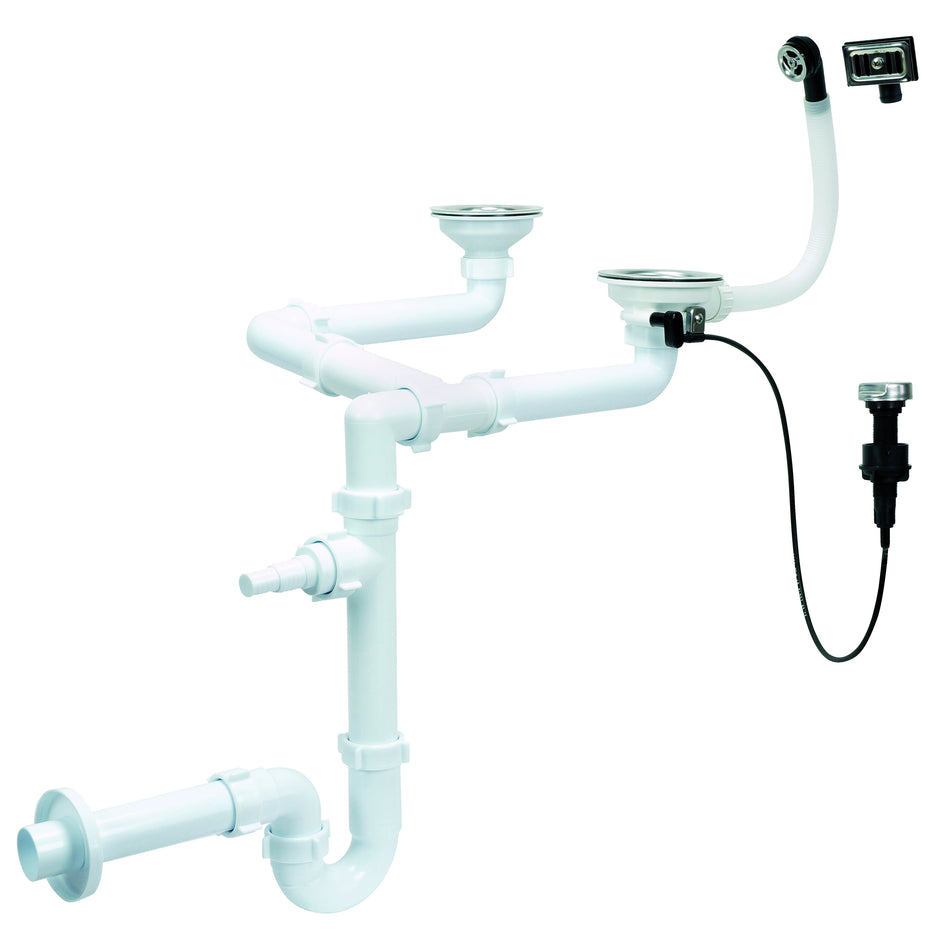 Kitchen Double 115mm Sink Drain P-Trap Link Control Dishwasher Input