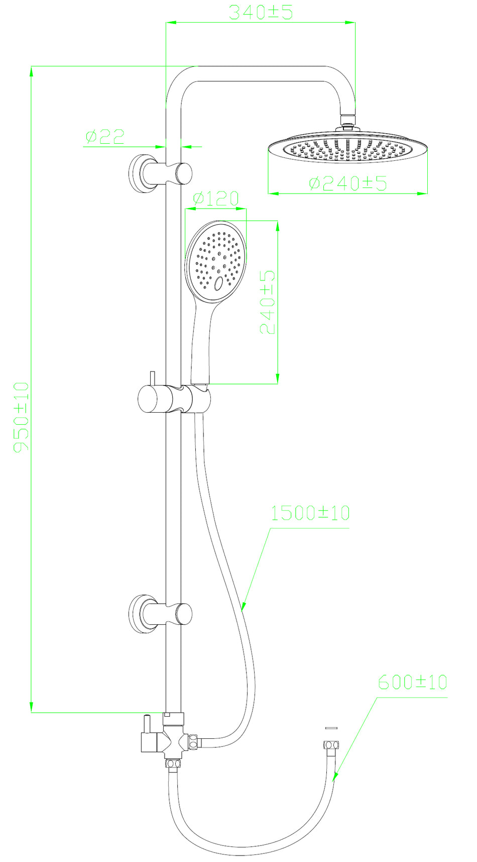 Shower Column Multi Function Showerhead Large Sliding Rainfall Black Colour