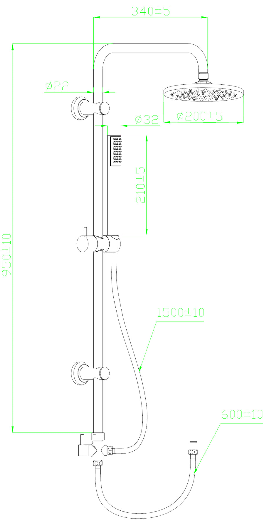 Sliding Rainfall Shower Column Straight Long Showerhead Modern Black Colour