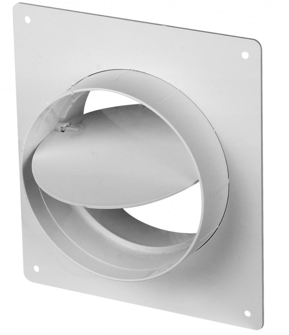 150mm Wall Mounted Flange Anti Backdraft Damper White PVC Round Grille