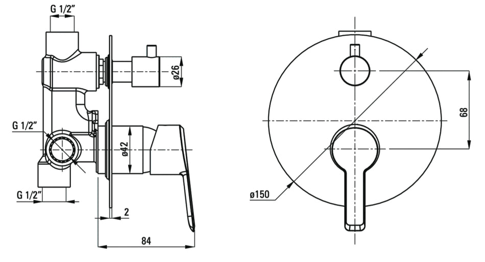 Concealed Shower Tap Handshower/Rainfall Switch Matte Black Galvanised Brass