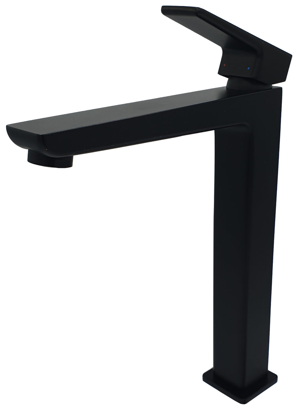 Tall Black Bathroom Sink Standing Rectangle Shaped Mixer Tap Single Lever Tap