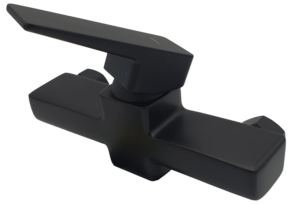 Black Shower Mixer Tap Wall Mounted Rectangle Shaped Single Lever Faucet