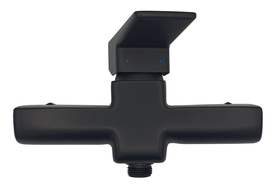Black Shower Mixer Tap Wall Mounted Rectangle Shaped Single Lever Faucet