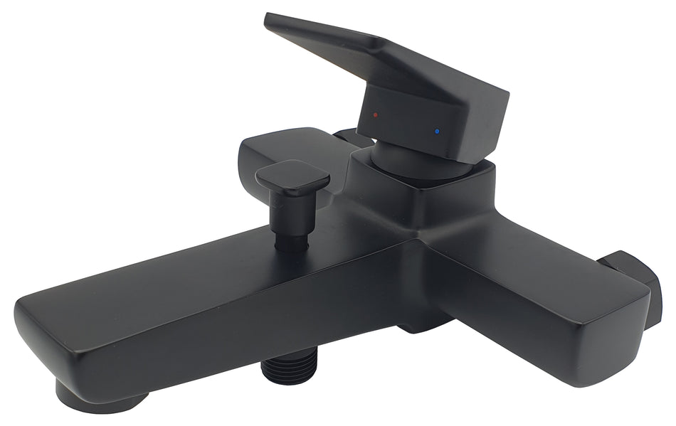 Black Bath Mixer Tap Wall Mounted Rectangle Shaped with Shower Hose Connection