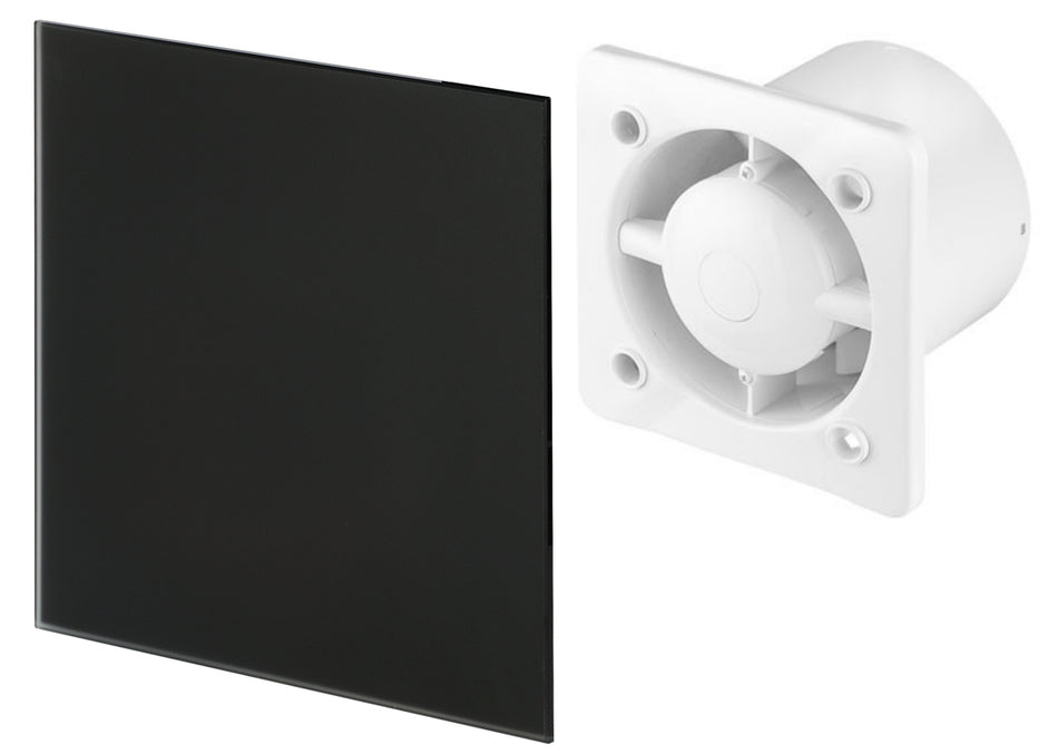 125mm  Pull Cord Extractor Fan Matte Black Glass Front Panel TRAX Wall Ceiling Ventilation