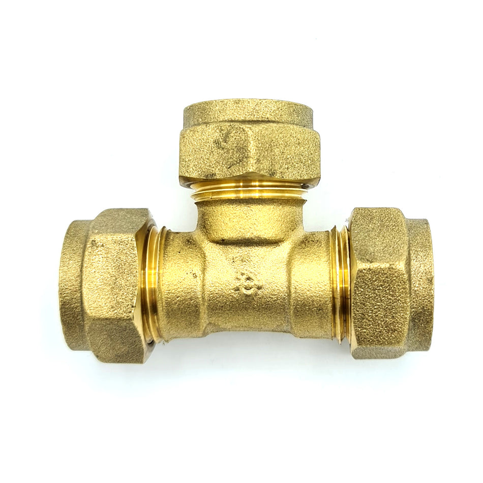 15mm Equal Tee Connection Adaptor Brass Compression Fittings Straight Connector