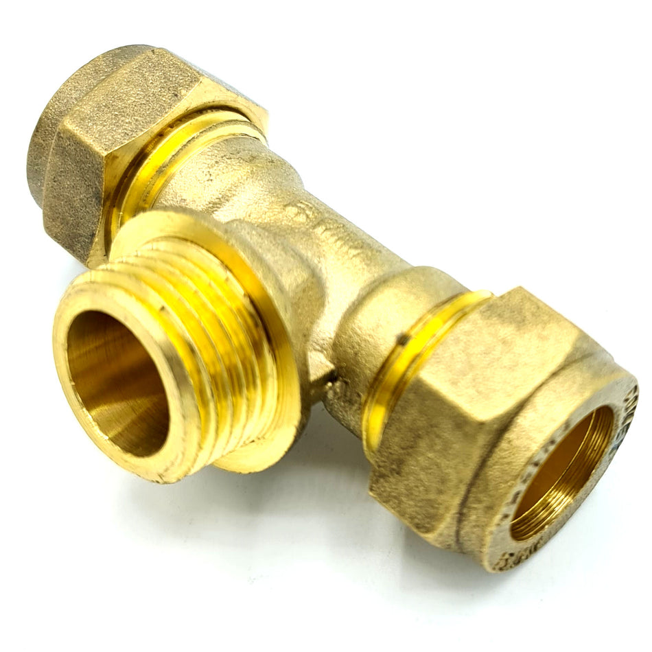 15mm x G1/2 Male x 15mm Tee Adaptor Brass Compression Fittings Connector
