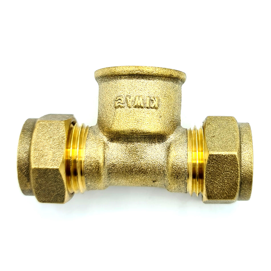 15mm x G1/2 Female x 15mm Tee Adaptor Brass Compression Fittings Connector