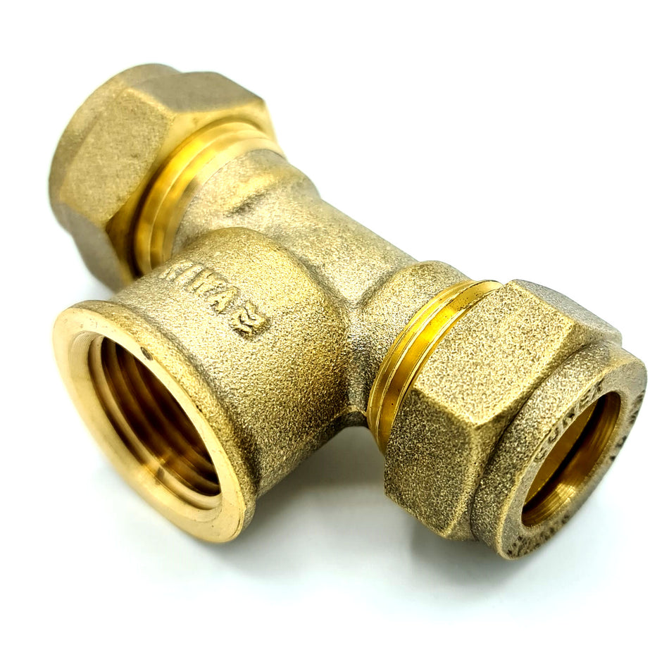 15mm x G1/2 Female x 15mm Tee Adaptor Brass Compression Fittings Connector
